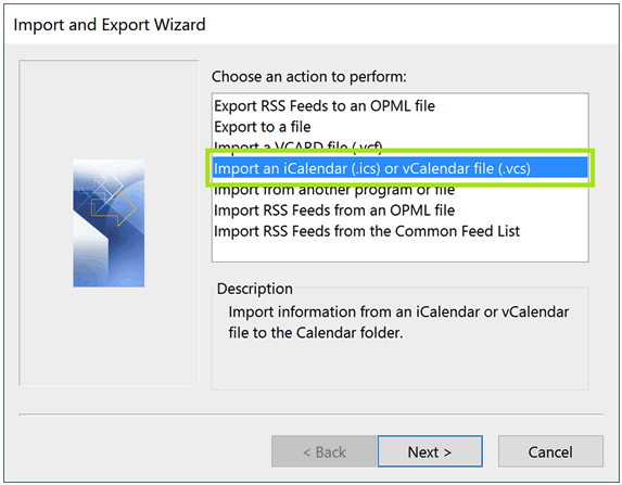 calendar import export wizard