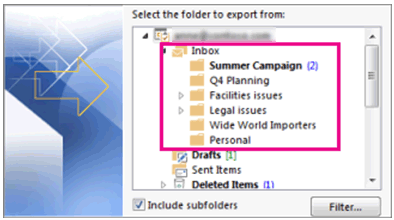 select the folder to export